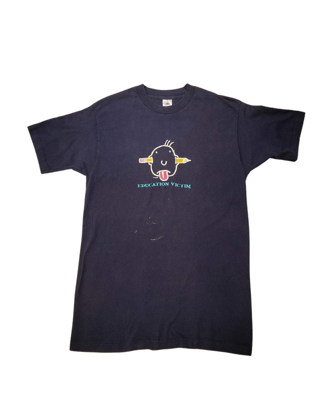 90s Education victim embroidery navy tee