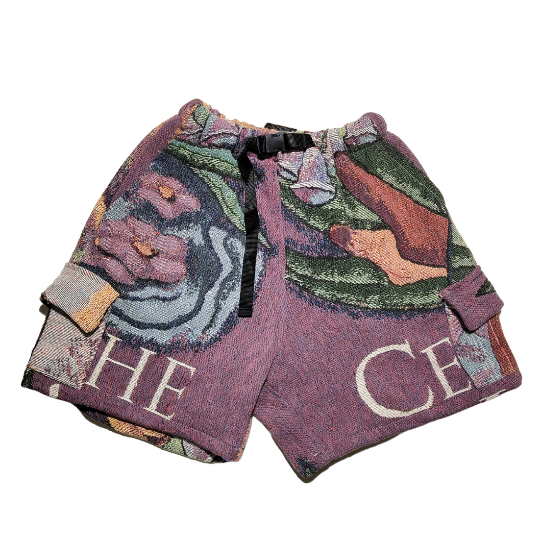 floral blanket remade cargo shorts