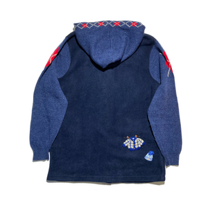 Fleece coat with little hand knitted patches ⁠