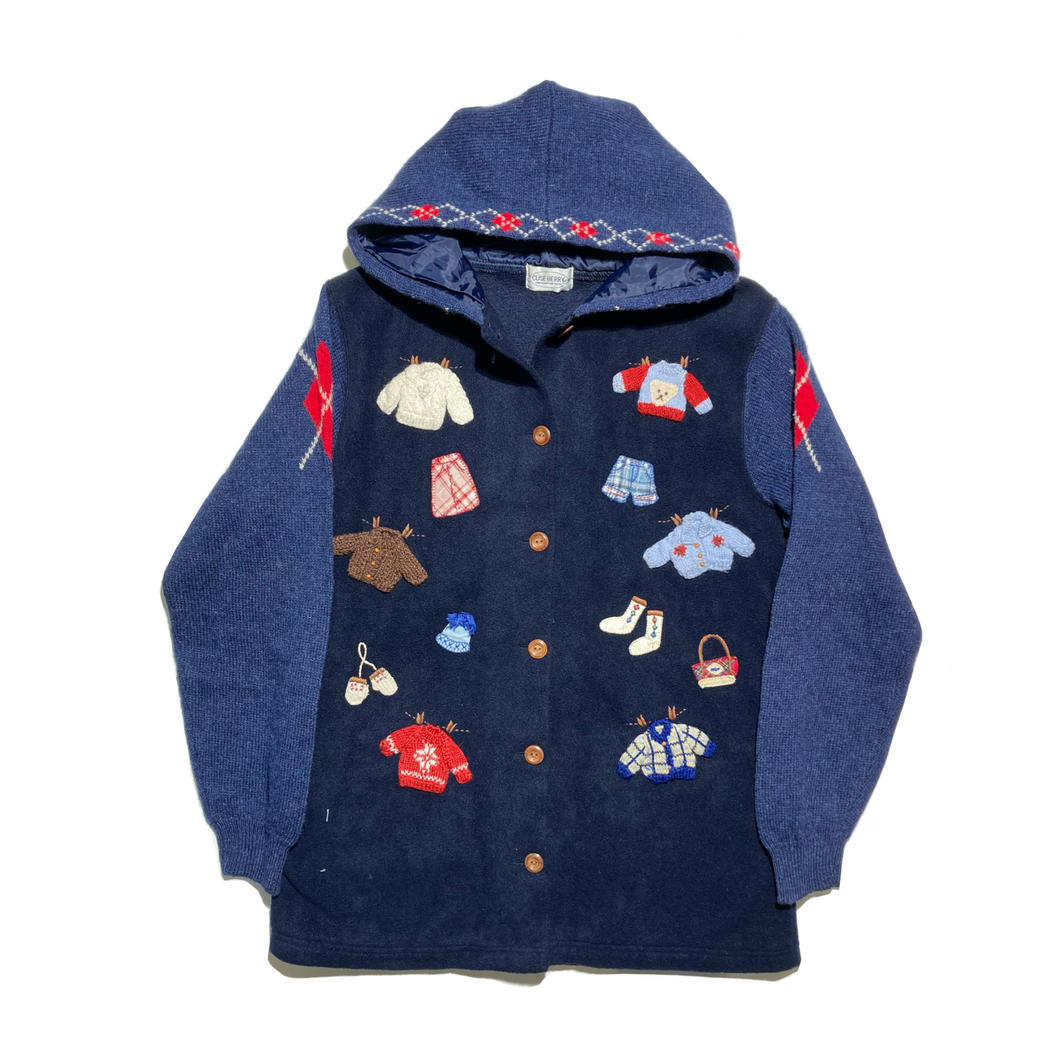 Fleece coat with little hand knitted patches ⁠