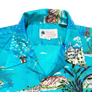 Ocean blue double pocket hawaiian shirt⁠